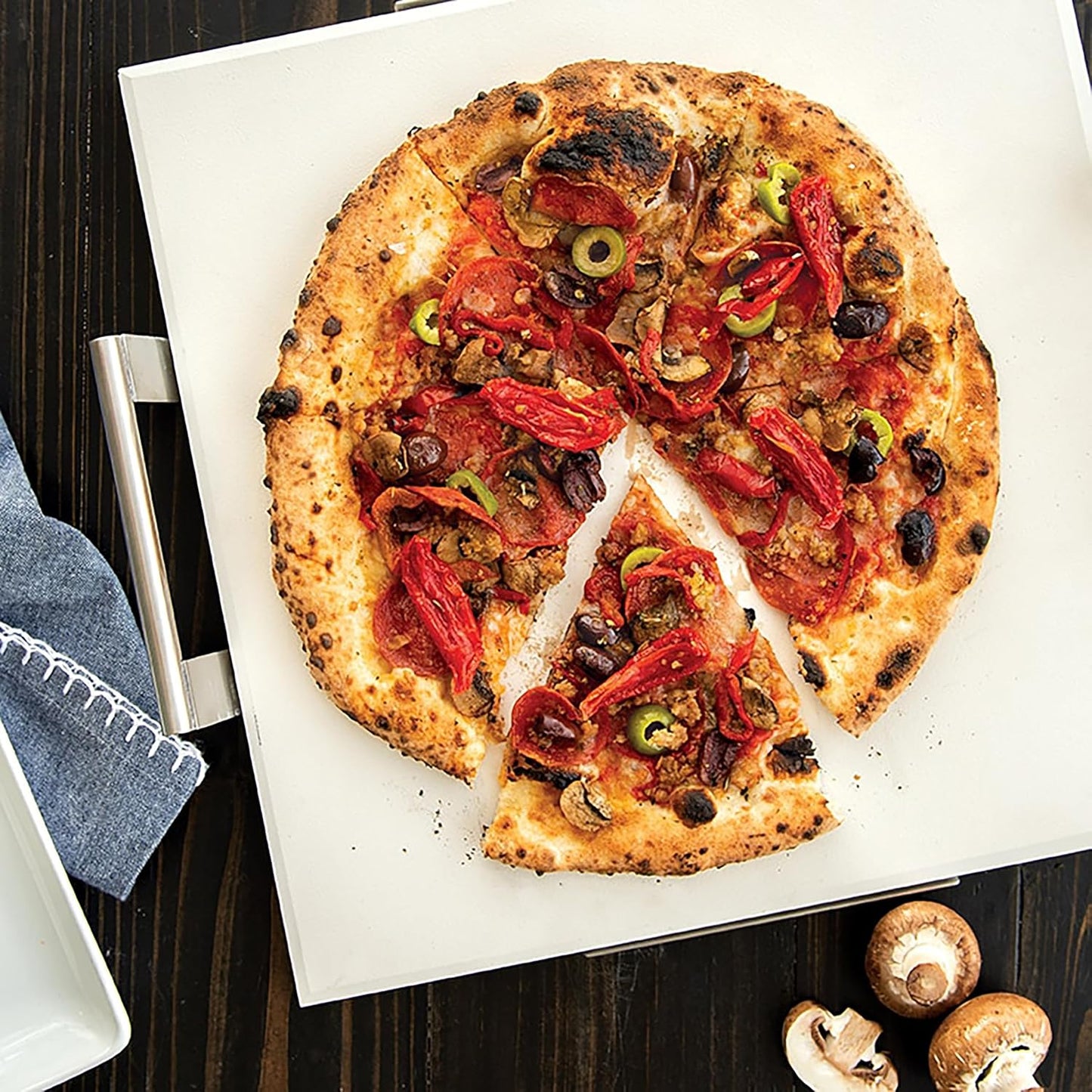 Nordic Ware 14-Inch Square Pizza and Baking Stone, Oven Safe and Grill Safe Cordierite with Stainless Holder