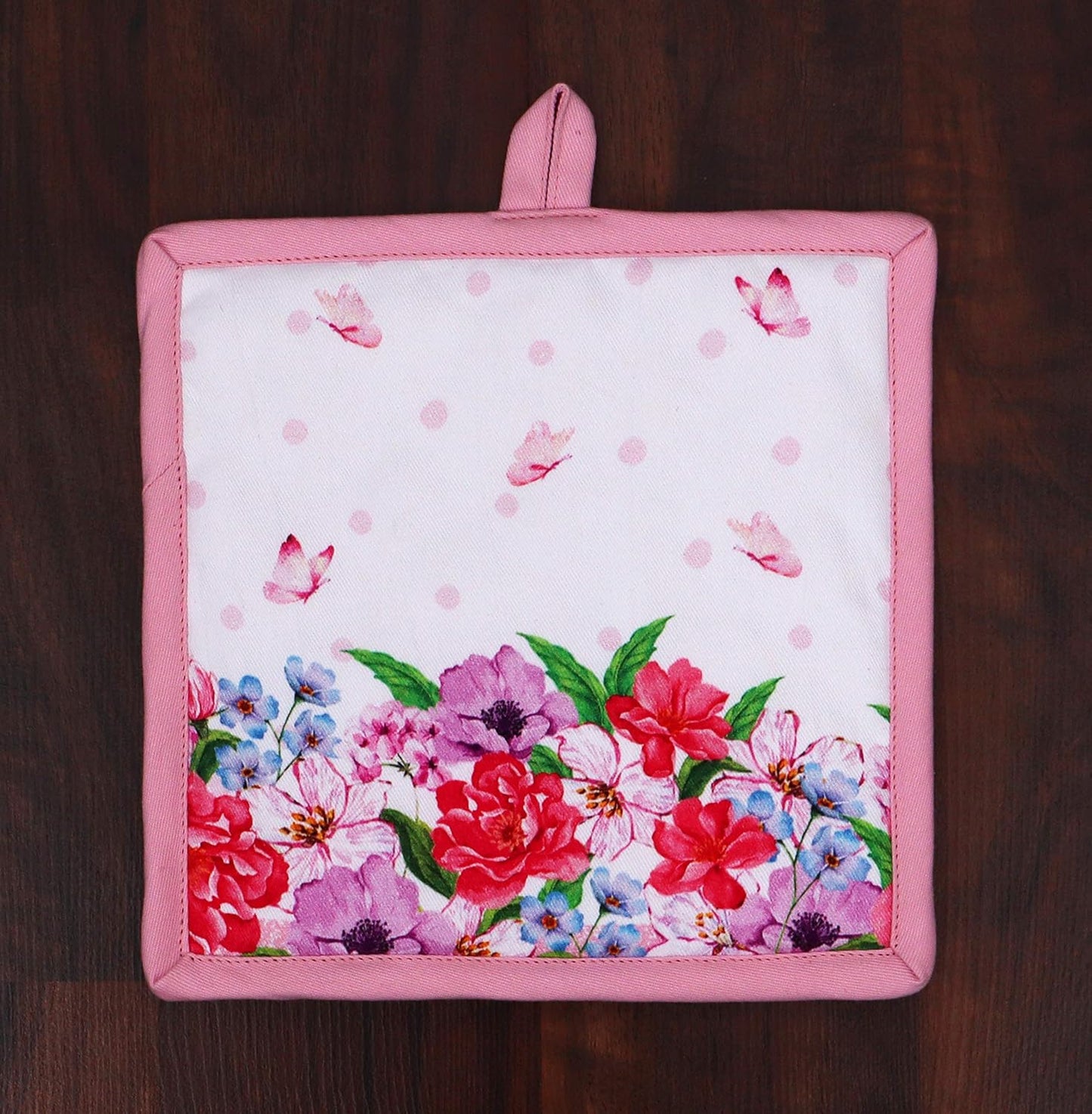 AMOUR INFINI Pot Holders Heat Resistant Cotton Set of 2 Nonslip 8"x8" Inch Hot Pads for Kitchen, BBQ, Baking & Cooking with Hanging Loops (Spring Floral)