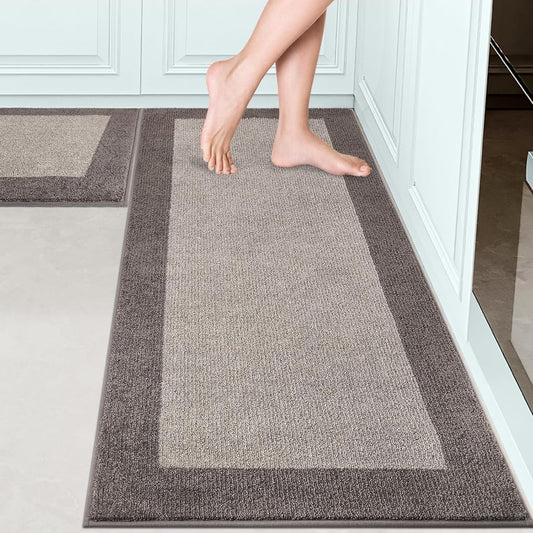 Machine Washable (24" x 36"+ 24" x 60"') Kitchen Rugs Set of 2, Non Slip Kitchen Mats for Floor, Absorbent Entrance Runner Rugs for Bedroom, Hallway, Bathroom, Door (Roll Packing)