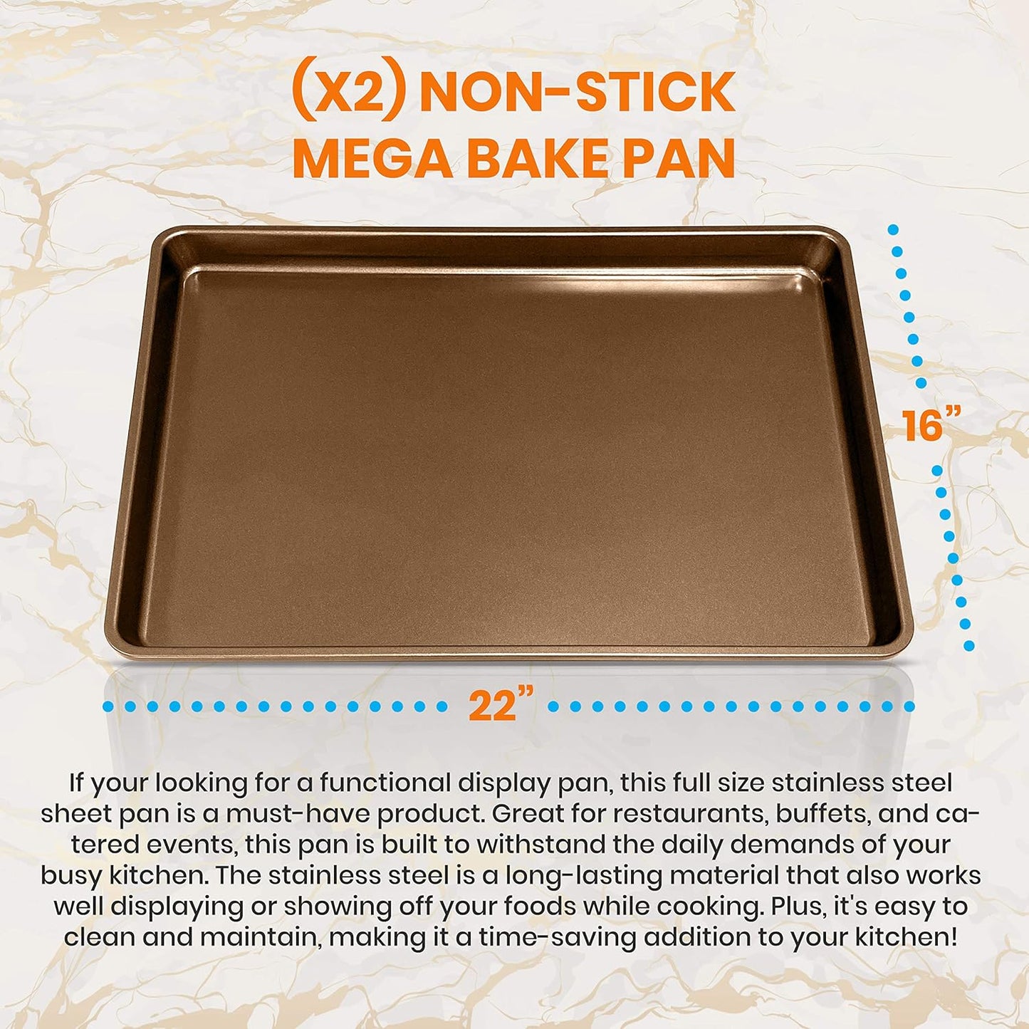 NutriChef 2-Piece Nonstick XL Cookie Sheets for Baking - 22" x 16" Extra Large Carbon Steel Oven Baking Trays - Non Stick Coating, Stackable Baking Pans, NCLGBP28