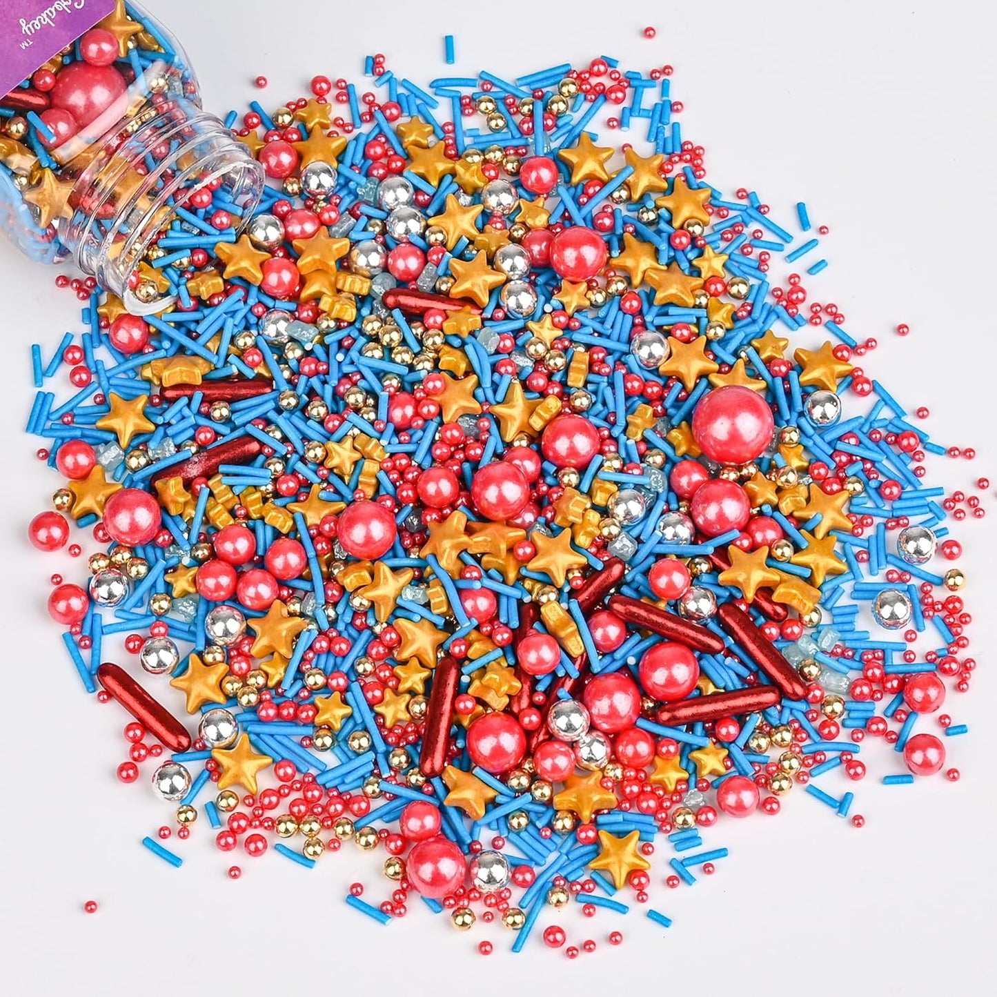 Cobakey Patriotic Sprinkles for Baking, 4th of July Sprinkles With Gold Star, Perfect for Independence Day Dessert Party 4.23 Ounce