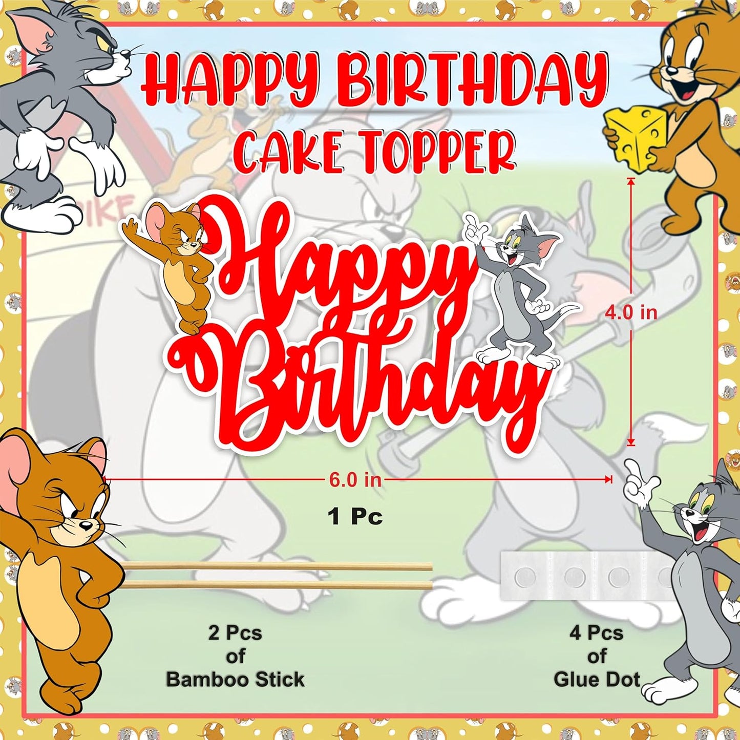 Tom & Jery Happy Birthday Cake Topper