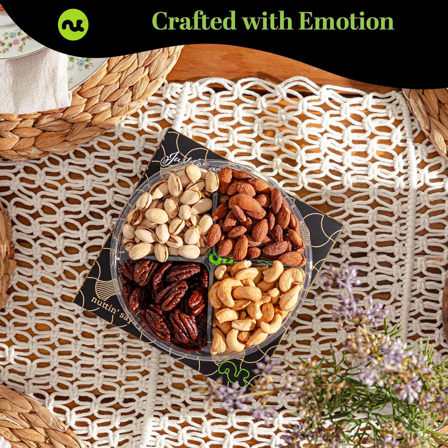 NUT CRAVINGS - Mixed Nuts Gift Basket in Black Gold Box (4 Assortments) Food Arrangement, Healthy Snack Care Package, Food Assortments