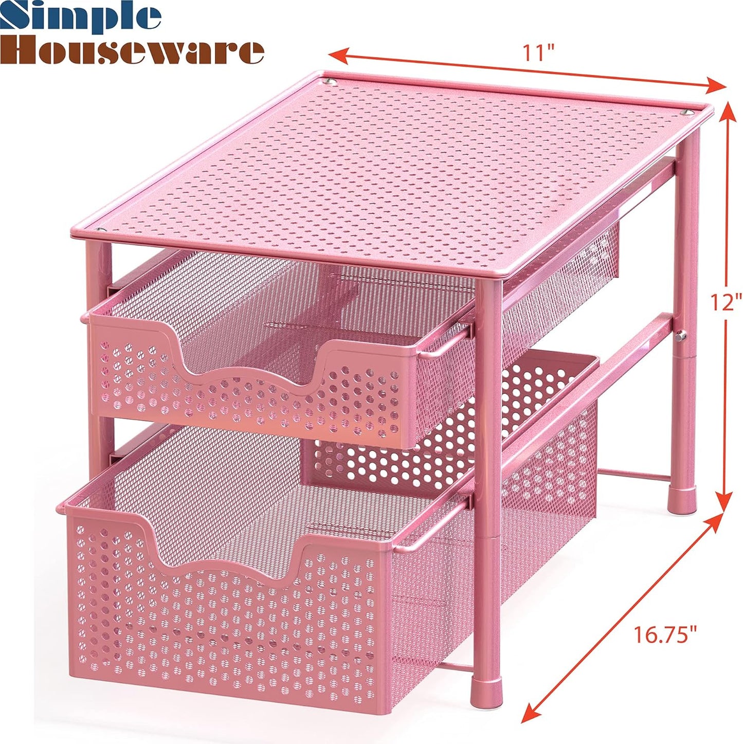 Simple Houseware Stackable 2 Tier Sliding Basket Organizer Drawer, Pink