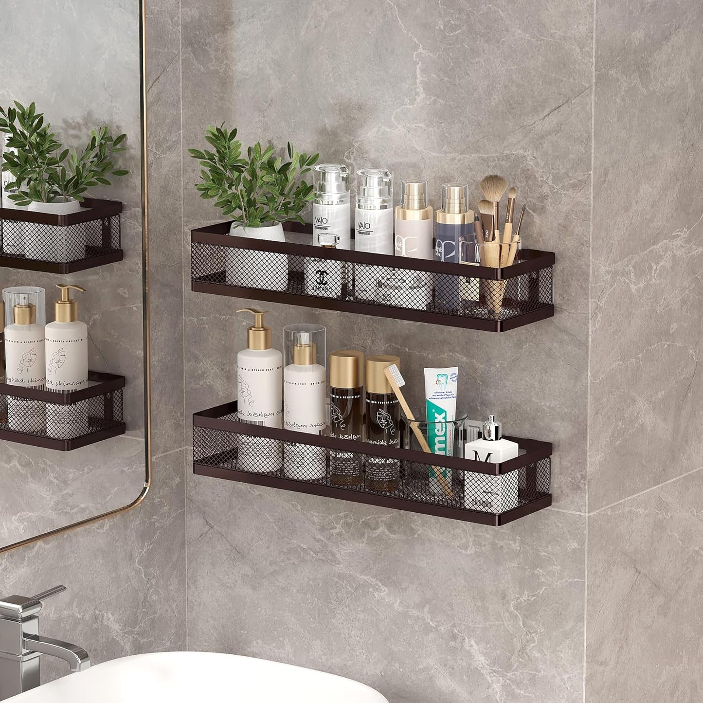 PUSDON Metal Wall Hanging Basket 2 Packs DIY Suitable for Multiple Scenes - Large Bronze Netting