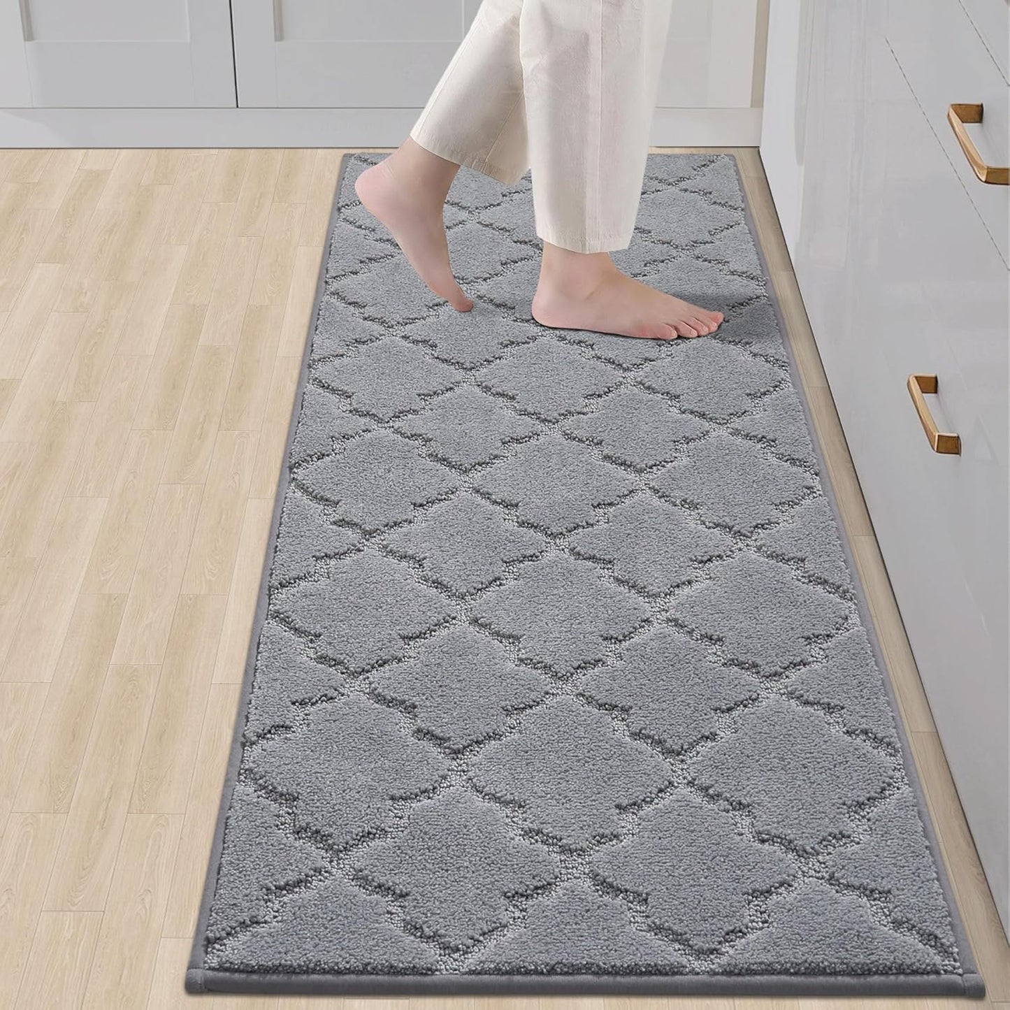 COSY HOMEER Soft Kitchen Floor Mats for in Front of Sink Super Absorbent Rugs and 20"x59" Non-Skid Mat Standing Washable,Polyester,Grey