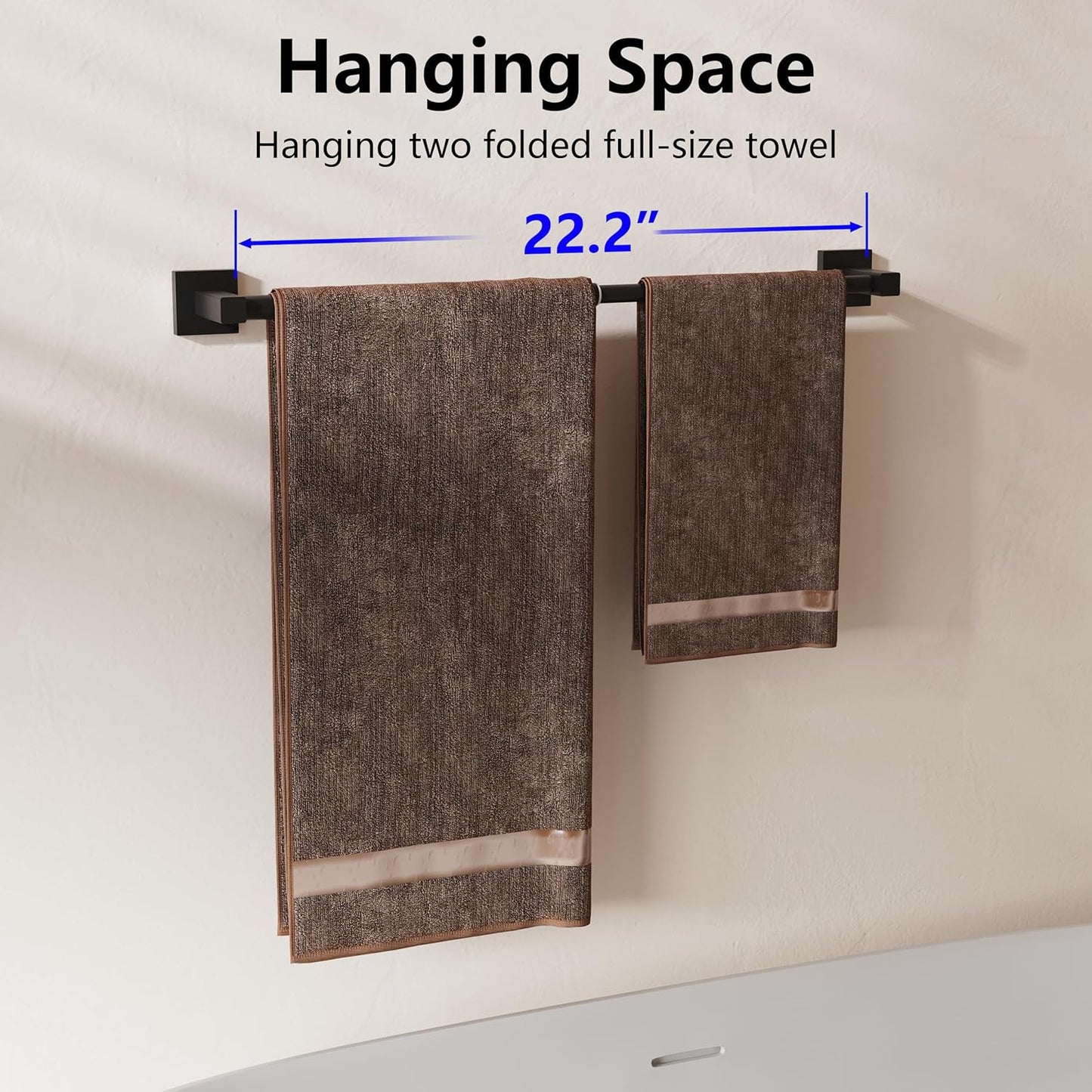 Adjustable Towel Bar, 14.4inch - 25.2inch Towel Rack, Wall Mounted for Bathroom, Kitchen Hand Towel Holder Cloths Hanger SUS 304 Stainless Steel Organizer Single Bar (Matte Black)