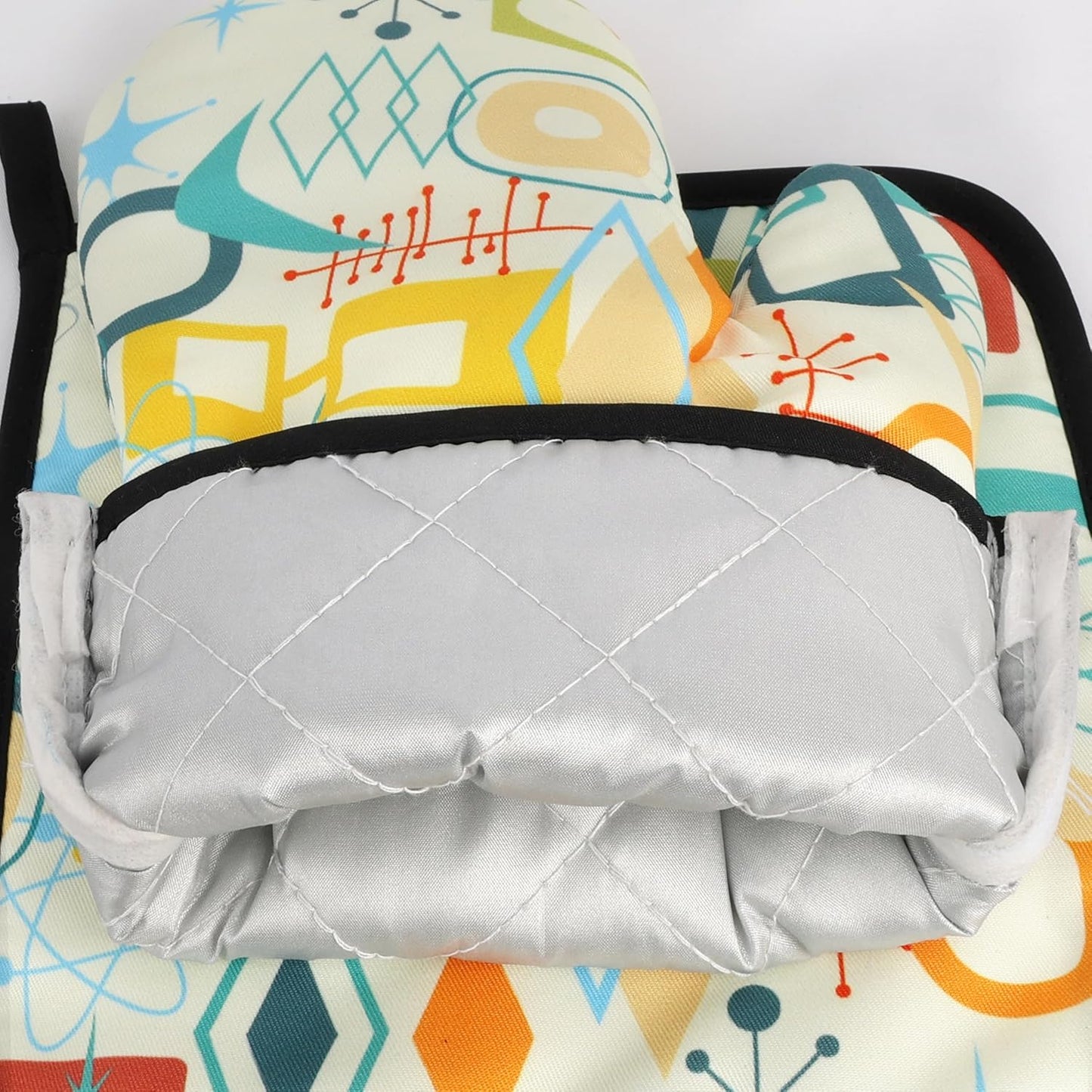 Mid Century Modern Oven Mitts and Pot Holders Sets Washable Oven Gloves Heat Resistant 4 Pcs Decorative Kitchen Hot Pads and Mitts for Baking Cooking Grilling