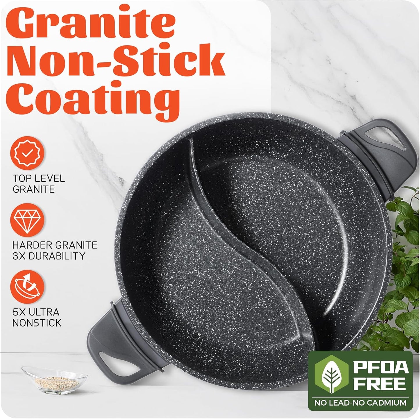 4L Electric Hot Pot with Divider - Dual-Flavor Shabu Shabu Pot with Slow Cooker Function, 1500W, Ideal for Family Meals & Social Gatherings, Black