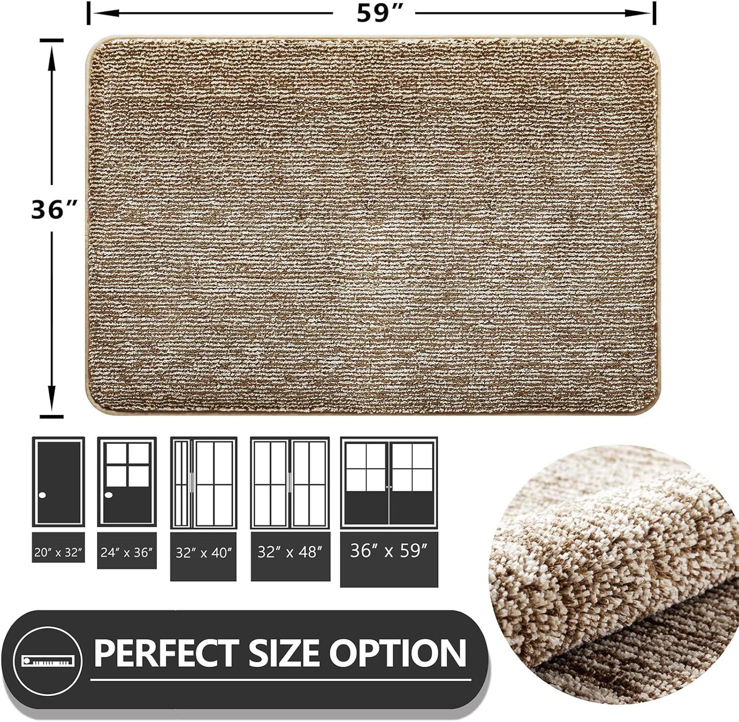REFETONE Indoor Doormat, Front Door Mat 36"x59" Absorbent Rubber Backing Non Slip Back Door Mats, Washable Low-Profile Inside Floor Mat Door Rugs for Entryway, Resist Dirt Mud Mat for Dogs, Coffee