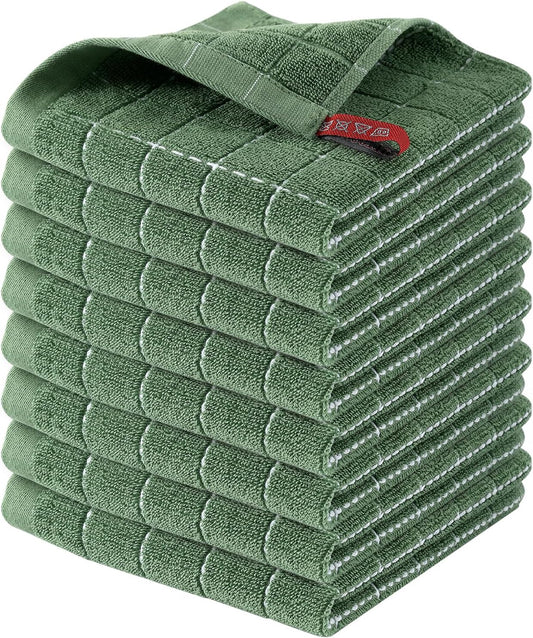Homaxy 100% Cotton Terry Kitchen Dish Cloths, Ultra Soft and Absorbent Dish Towels for Kitchen, Suitable for Drying and Washing Dishes, 8 Pack, 12 x 12 Inches, Grass Green