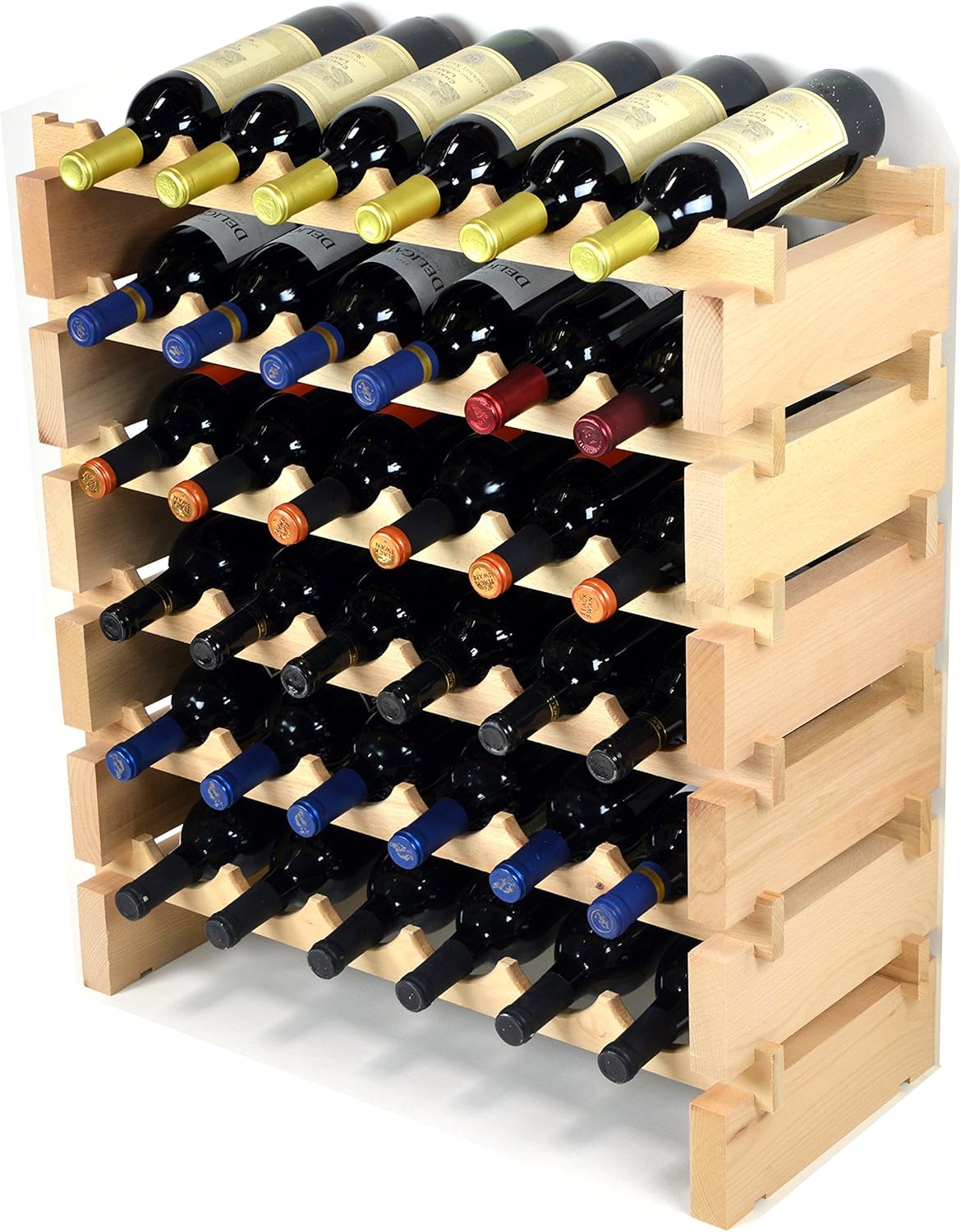 sfDisplay.com,LLC. Modular Wine Rack Beechwood 24-72 Bottle Capacity 6 Bottles Across up to 12 Rows Newest Improved Model (36 Bottles - 6 Rows)