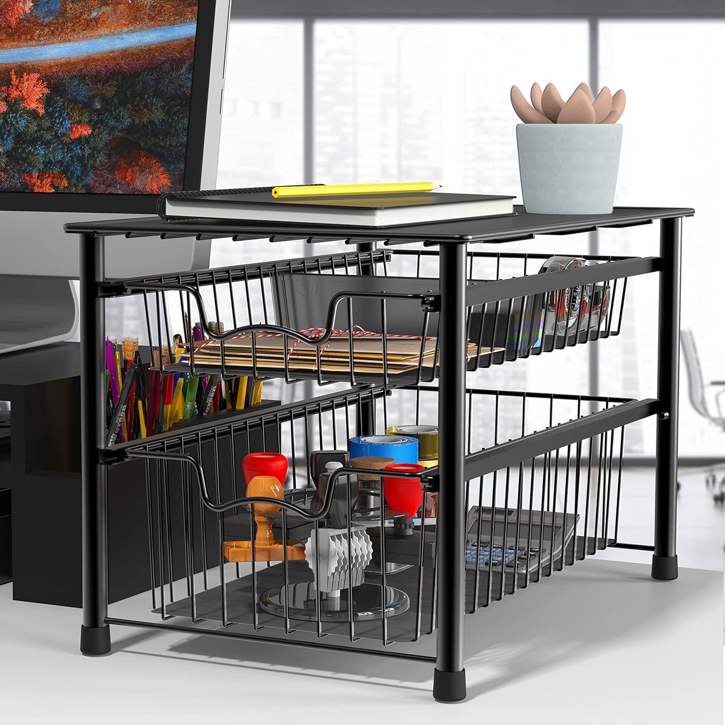 Simple Houseware Stackable 2 Tier Basket Drawer, Black