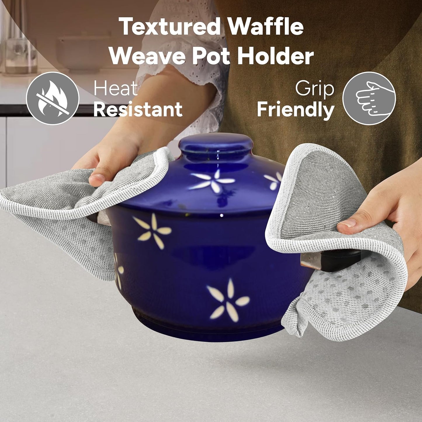 Casa Platino Heat Resistant Oven Mitts & Potholders, 4-Piece – Oven Mitts and Pot Holders Sets for Baking, Grilling & Microwave – Withstands Heat Up to 500°F, Non-Slip, Machine Washable – Grey