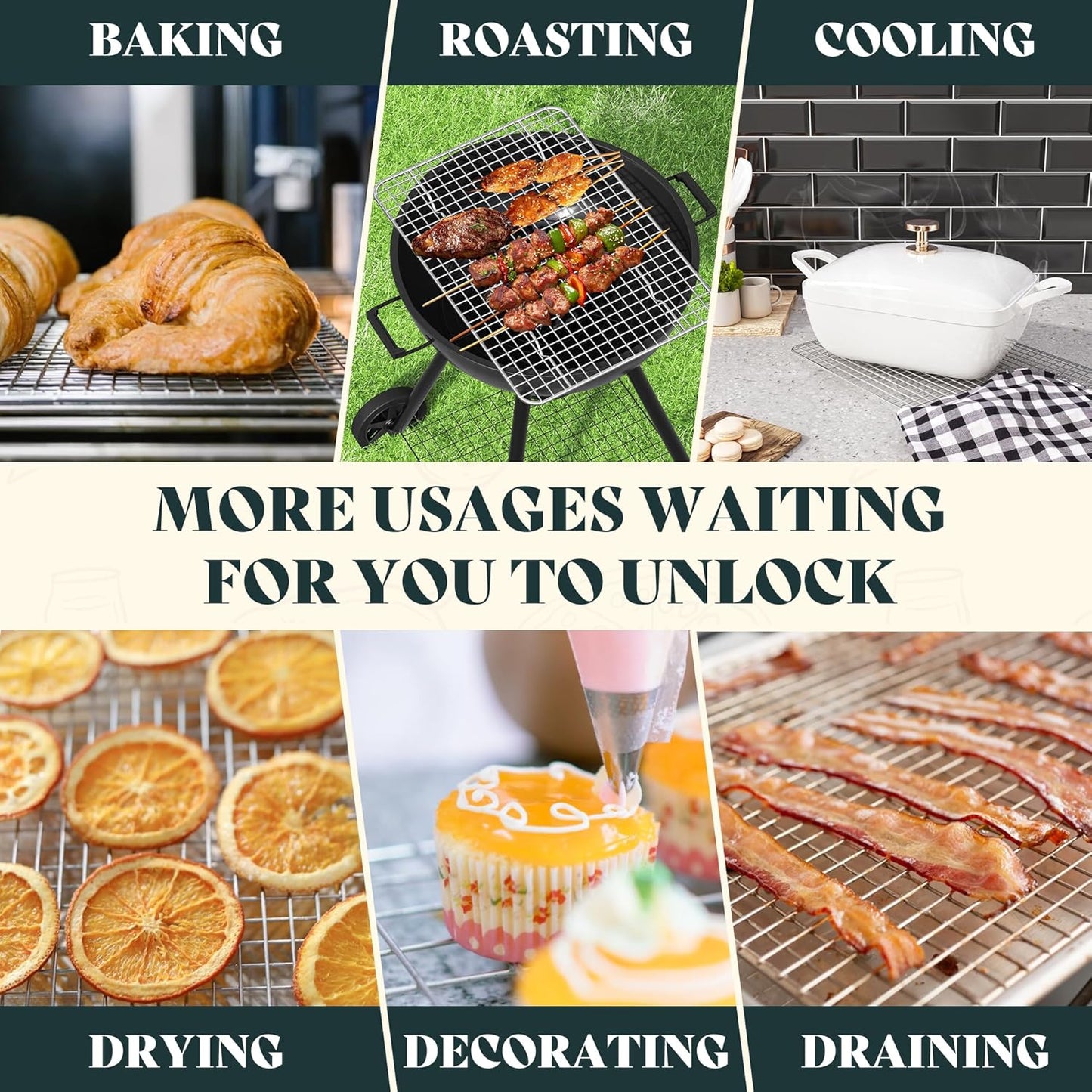 Cooling Racks for Cooking and Baking-10"x14.75" Oven Safe Premium Stainless Steel Heavy Duty Baking Rack Tight-Wire, Fits Jelly Roll Pan for Roasting & Grilling & Cooking-1 Pack