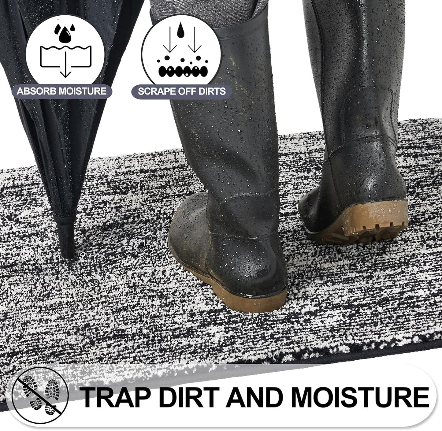 REFETONE Indoor Doormat, Front Door Mat 32"x40" Absorbent Rubber Backing Non Slip Back Door Mats, Washable Low-Profile Inside Floor Mat Door Rugs for Entryway, Resist Dirt Mud Mat for Dogs, Black