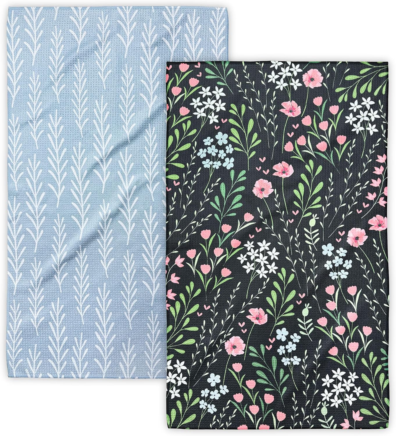 Kitchen Towels, 18" x 30" Dish Towels for Kitchen Drying, Quick Dry Tea Towels, Premium Microfiber Dish Cloths, Midnight Bloom Series, 2-Pack