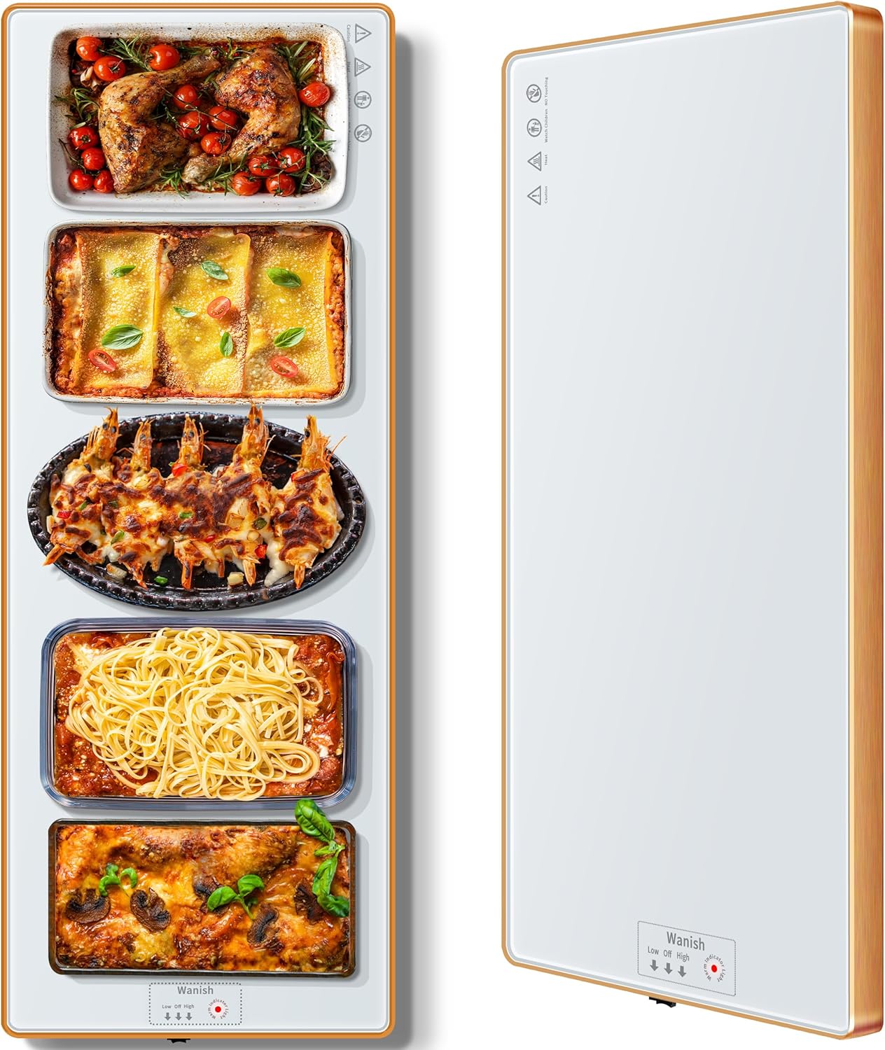 Electric Warming Tray (Extra Long 40"x12")，Food Warmers for Parties Buffet with Thermostat & Full Surface Heating, Tempered Glass Warming Mat for Food, Temperature Adjustable Food Warming Mat, White