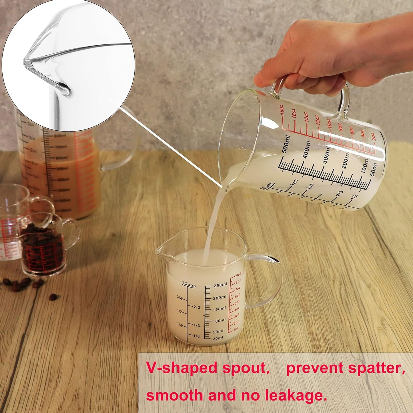 Glass Measuring Cup-[Insulated handle | V-Shaped Spout]-Made of High Borosilicate Glass Measuring Cup for Kitchen or Restaurant, Easy to Read, 500 ML (16 Oz, 2 Cup)