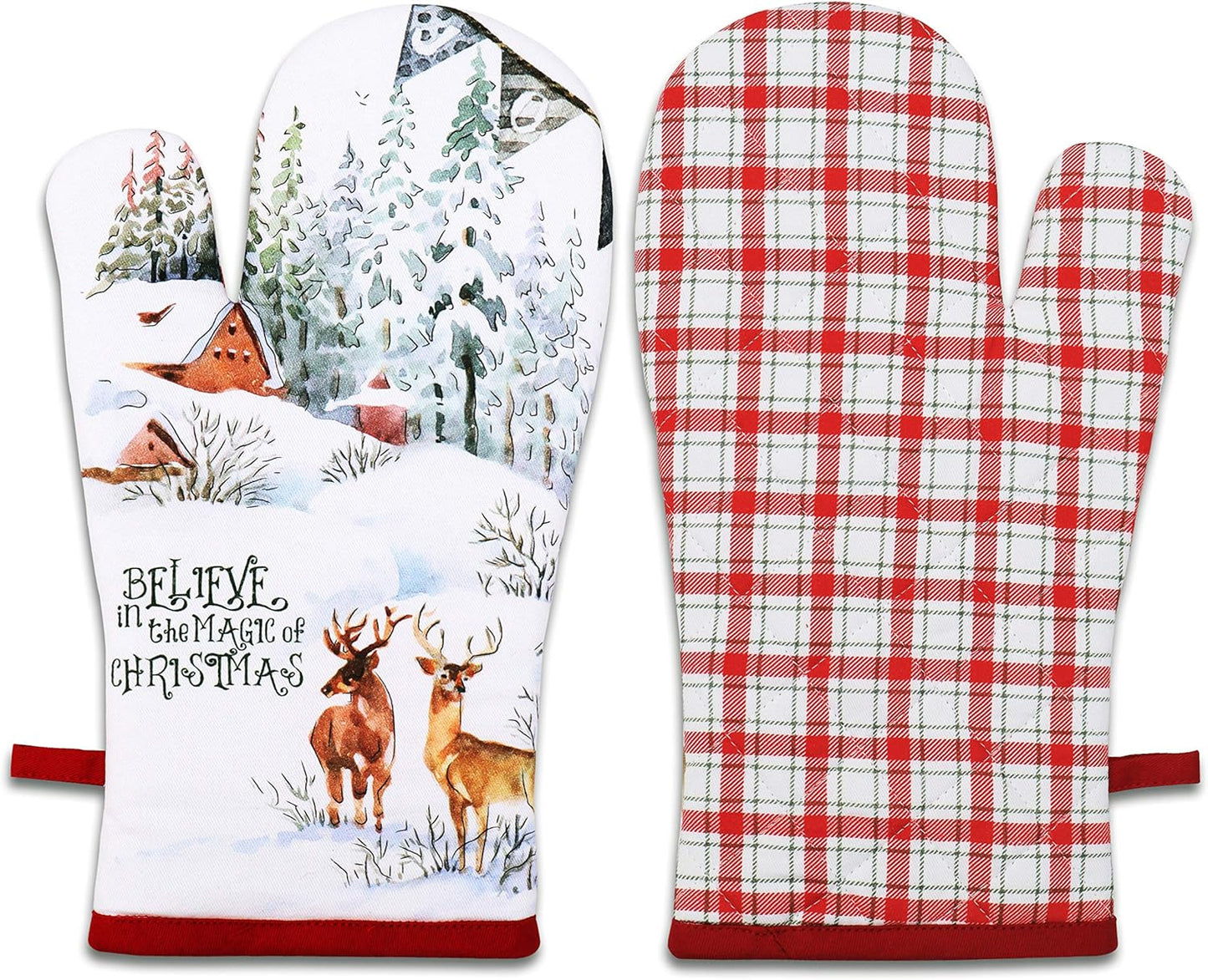 AMOUR INFINI Oven Mitts Set of 1 Quilted Liner with Hanging Loop Non Slip, Heat Resistant, Washable Reusable Oven Mitt Gifts (Christmas Winter 7x13 Inches)