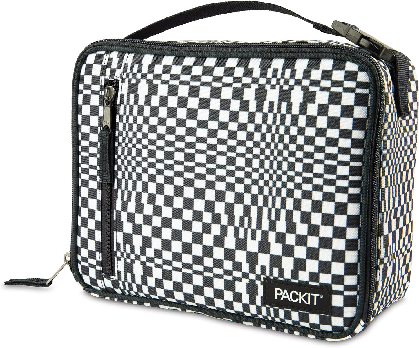 PackIt Freezable Classic Lunch Box, Checked Out, Built with EcoFreeze Technology, Collapsible, Reusable, Zip Closure With Zip Front Pocket and Buckle Handle, Perfect for School Lunches