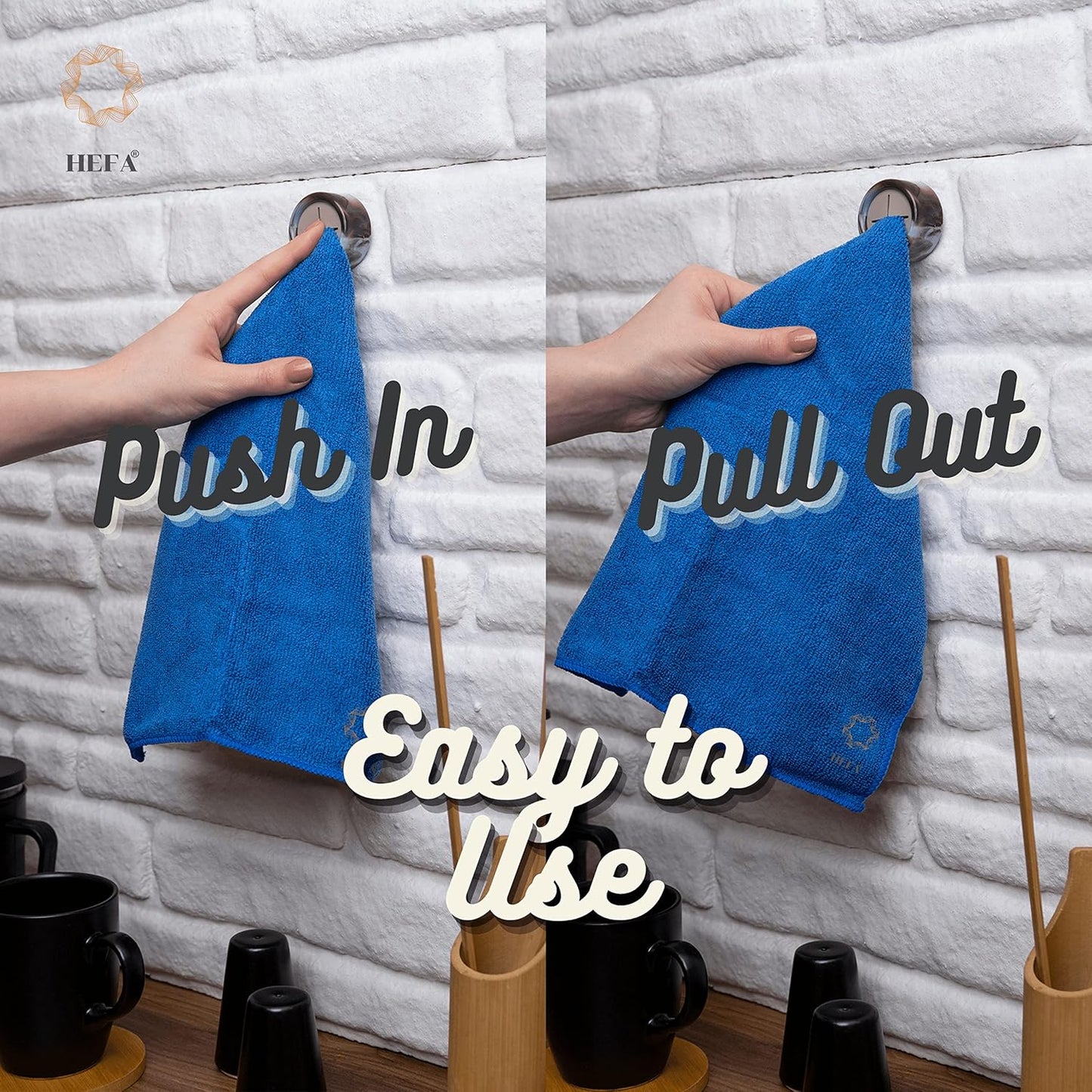 HEFA Towel Hooks - 8 Pack Eco-Friendly Kitchen & Bathroom Organization, Hand & Dish Towel Holder