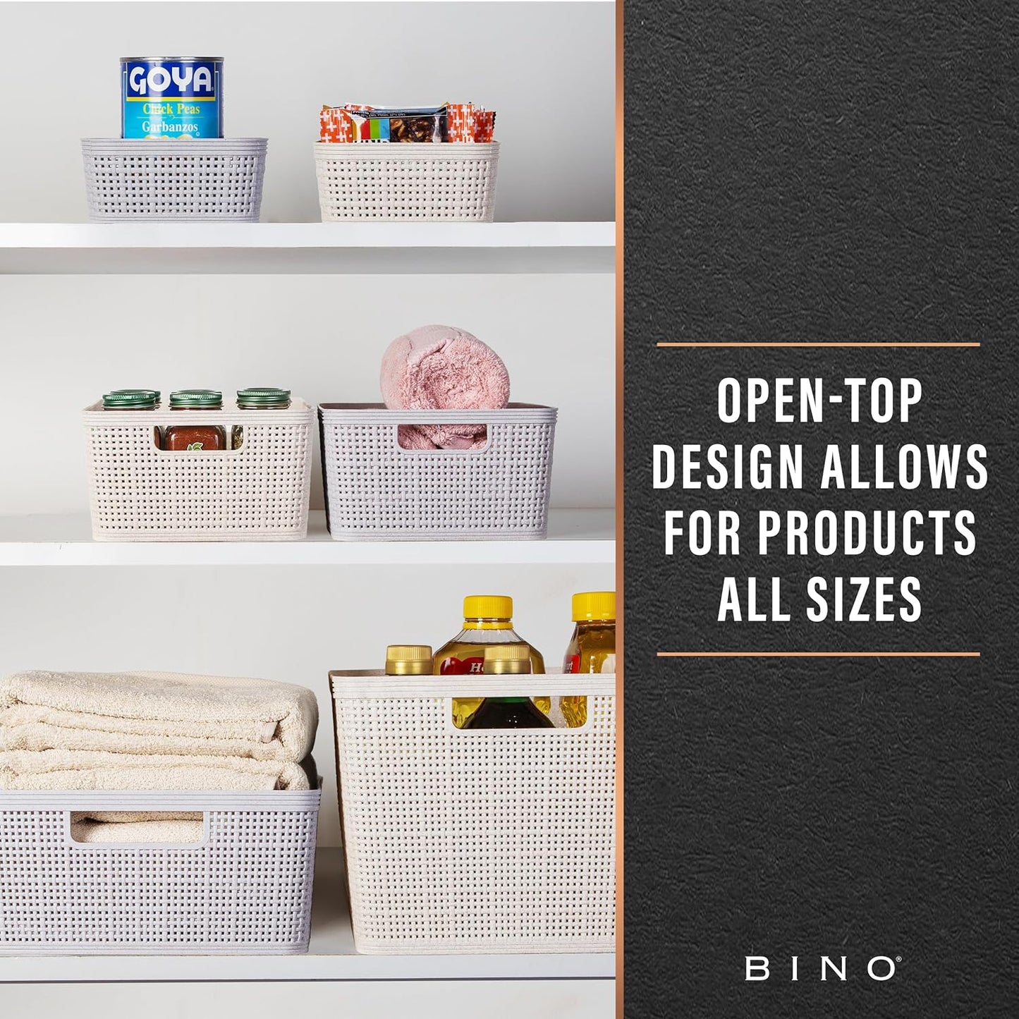 BINO | Woven Plastic Basket | Small (Natural), 5-Pack | THE JUTE COLLECTION | Home Organization, Space - Saving Storage, Stylish Design | Jute Basket | Plastic Storage Basket