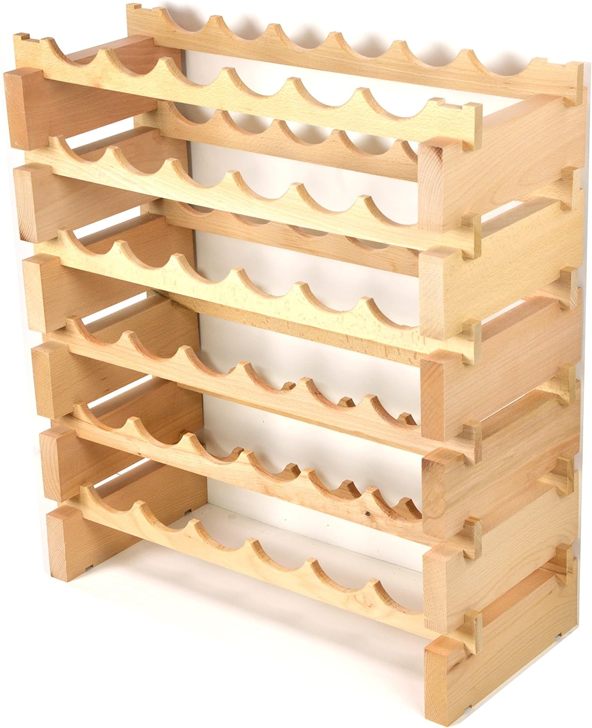 sfDisplay.com,LLC. Modular Wine Rack Beechwood 24-72 Bottle Capacity 6 Bottles Across up to 12 Rows Newest Improved Model (36 Bottles - 6 Rows)