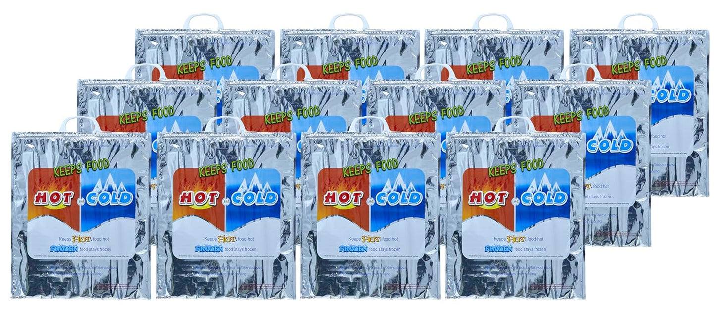 Superio Hot and Cold Insulated Bags for Food Delivery, Grocery Shopping Bags, Food Storage for Hot and Frozen Food for Travel, Disposable Cooler Bag, Reinforced Thermal Lunch Bag (12, 16"x19.25")