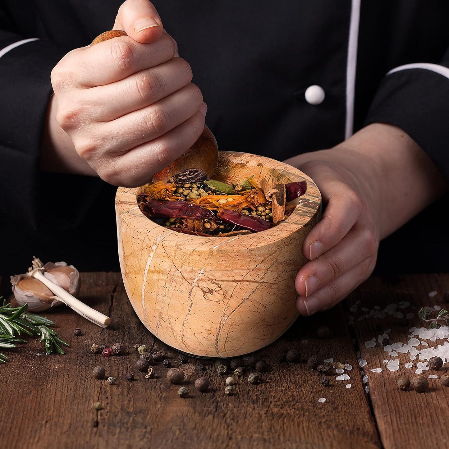 Mortar and Pestle, Made of Heavy Duty Polished Hard Stone, Natural Stone Grinder for Spices, Pastes, Herbs, Seasoning etc. (Bidasar)