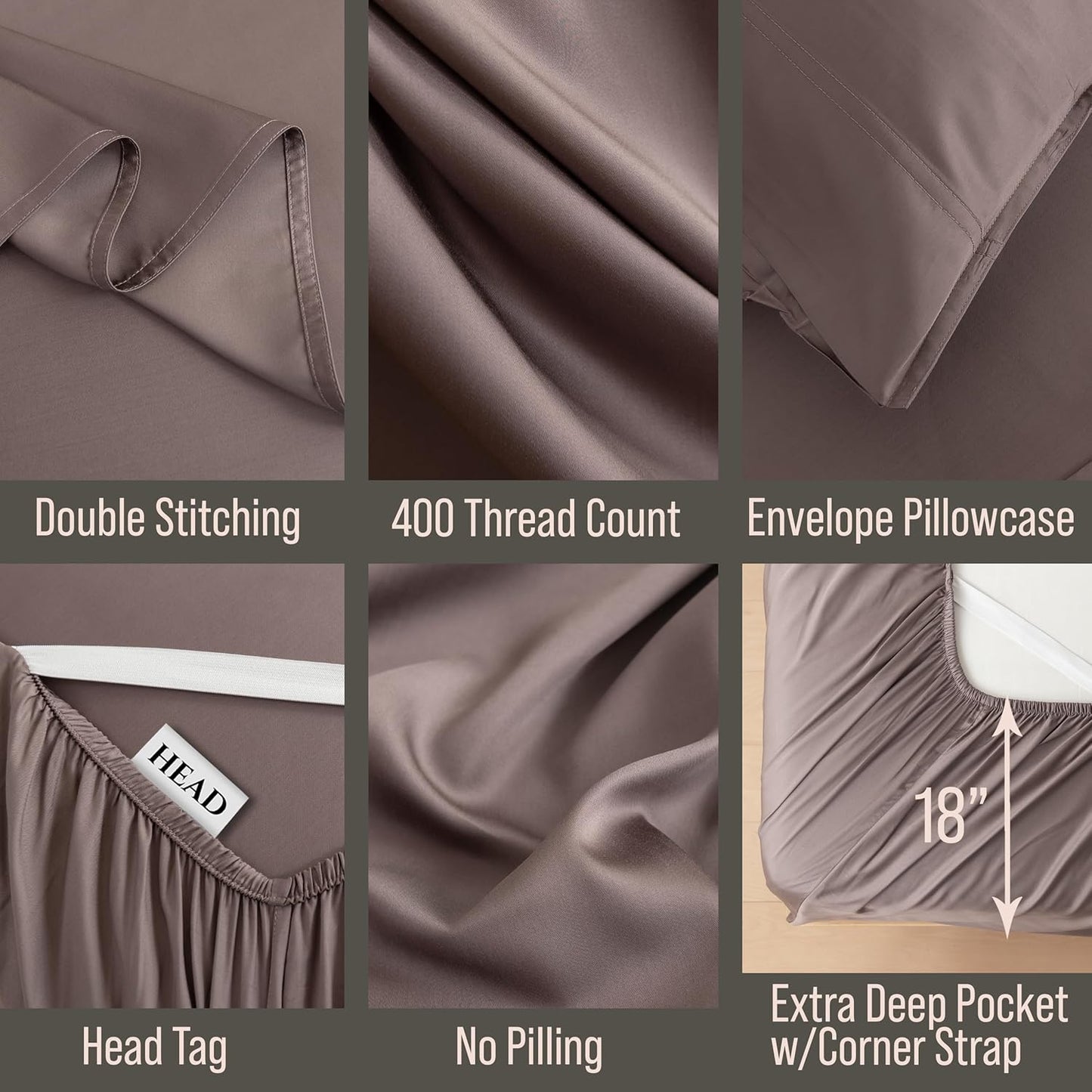 Bella Coterie Luxury Bamboo Viscose Full Size Sheet Set | 100% Organically Grown | Ultra Soft | Cooling for Hot Sleepers | 18" Deep Pocket [Mocha]