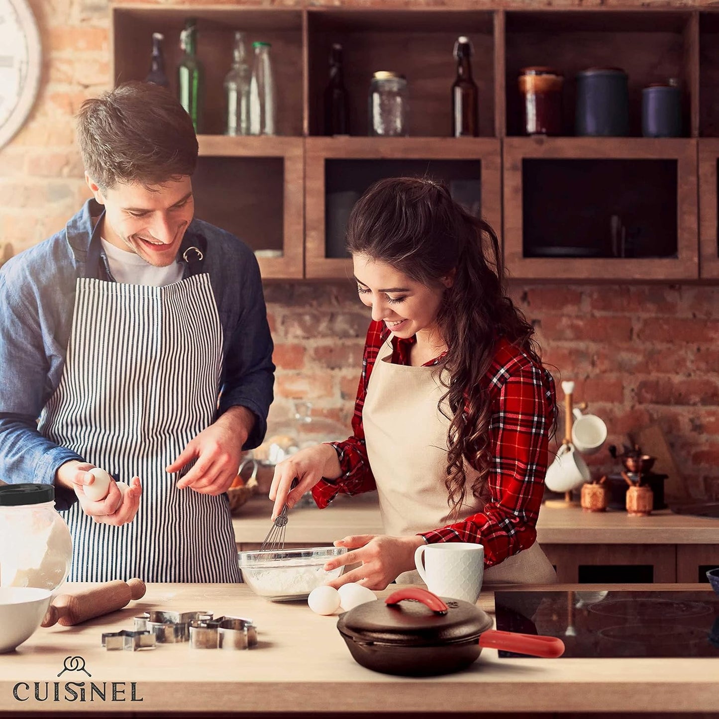 Cuisinel Cast Iron Skillet with Lid - 10"-inch Pre-Seasoned Covered Frying Pan Set + Silicone Handle and Lid Holders + Scraper/Cleaner - Use Indoor/Outdoor, Oven, Stove, BBQ, Fire, Grill Cookware