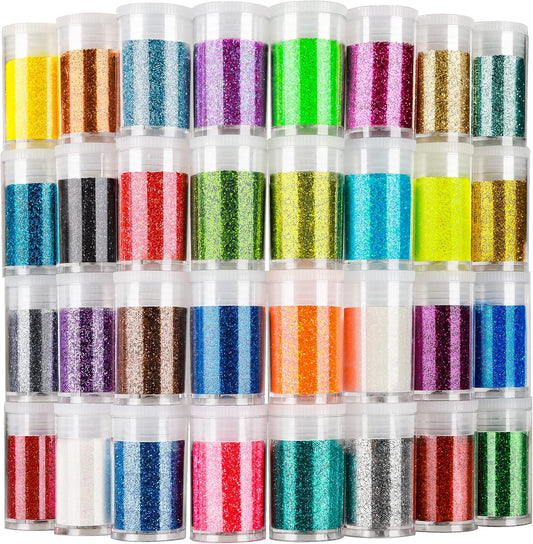 LEOBRO Glitter, Fine Glitter for Resin, Set of 32 Colors, for Nail Body Tumbler Arts and Crafts