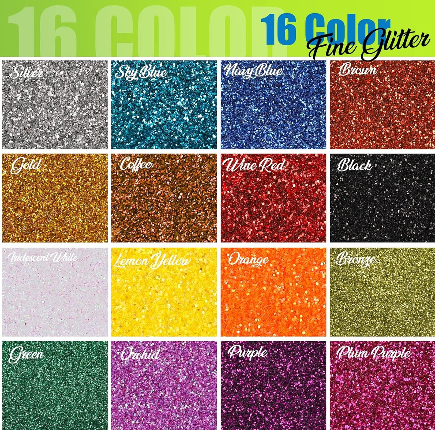 LEOBRO Glitter, 32 Colors Fine and Chunky Glitter for Crafts, Resin, Halloween Christmas Decors, Nail Body, Art Crafts