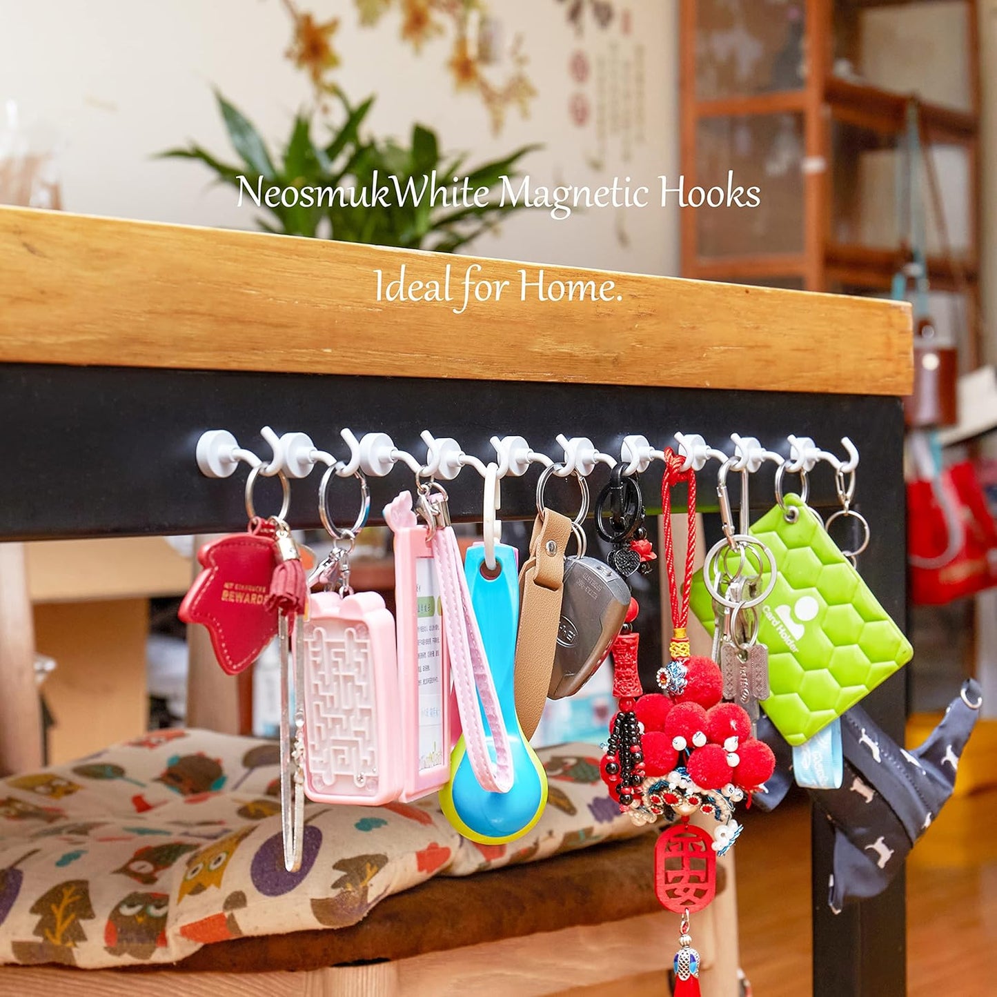 Neosmuk Magnetic Hooks,30lb+ Heavy Duty Earth Magnets with Hook for Refrigerator, Extra Strong Cruise Hook for Hanging, Magnetic Hanger for Curtain, Grill (Creamwhite, 15 Pack)