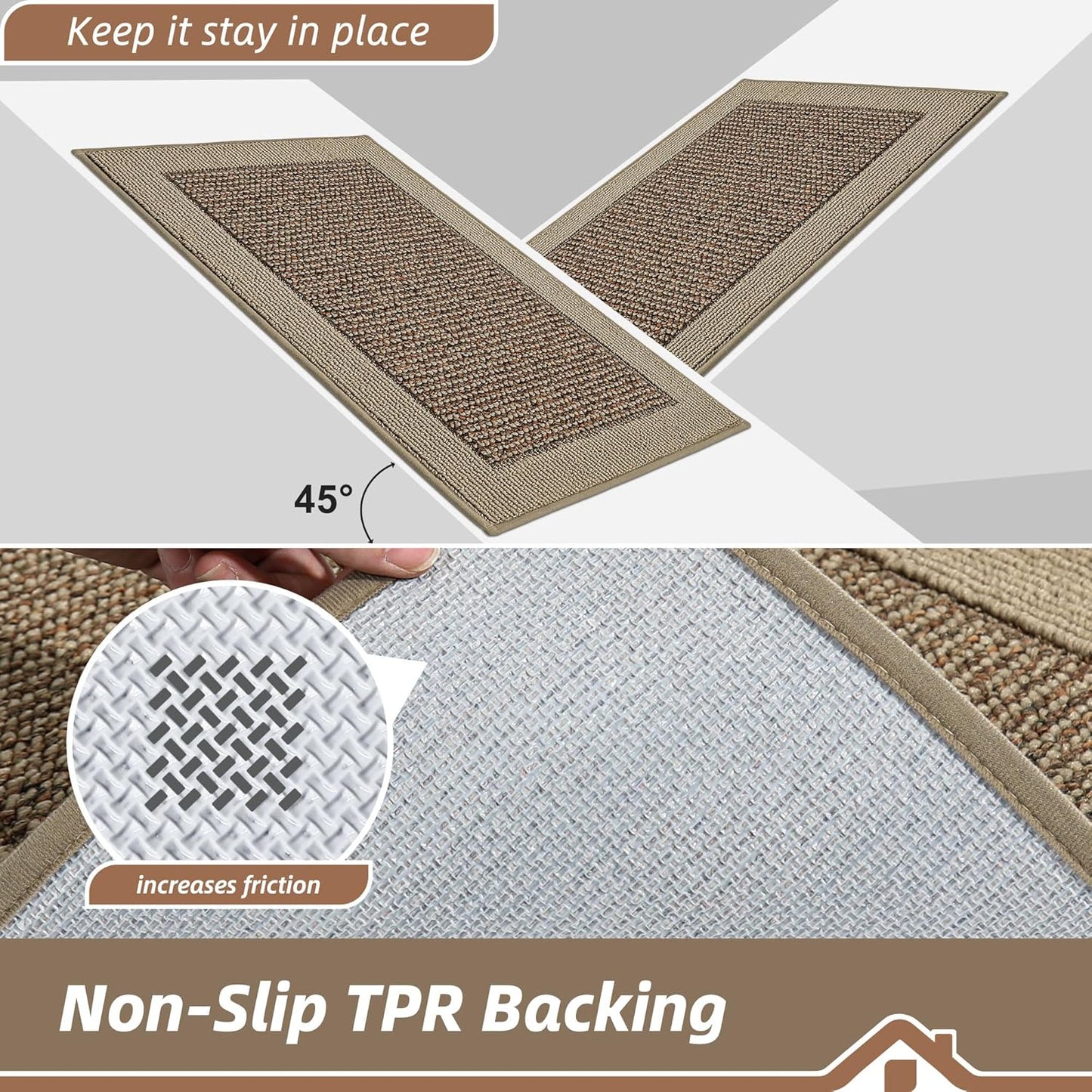 BEQHAUSE Kitchen Rugs and Mats Set of 2 Non-Slip Kitchen Mats for Floor, Absorbent and Stain Resistant Kitchen Runner, Machine Washable Rugs for Kitchen, Laundry & Sink, 20"x32"+20"x48", Taupe