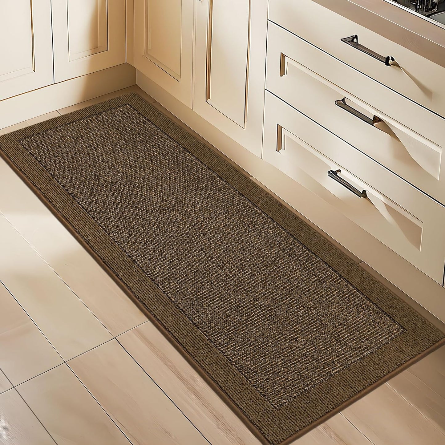 BEQHAUSE Kitchen Runner Rugs 24"x60", Kitchen Rugs Non-Slip Kitchen Mats for Floor, Absorbent and Stain Resistant Kitchen Mats, Machine Washable Rug for Kitchen, Hallway, Laundry & Sink, Brown
