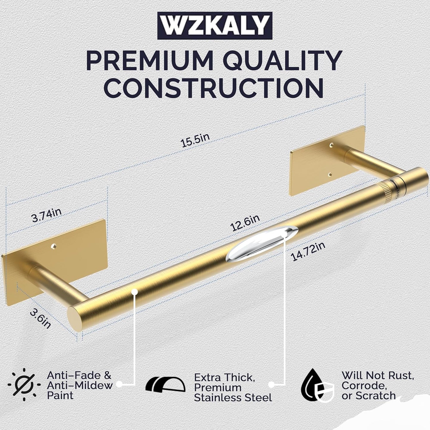 Paper Towel Holder Under Cabinet, Self Adhesive or Wall Mounted SUS304 Stainless Steel Paper Towel Holder for Kitchen, Bathroom, Farmhouse, Barbecue and Laundry (Brushed Gold)