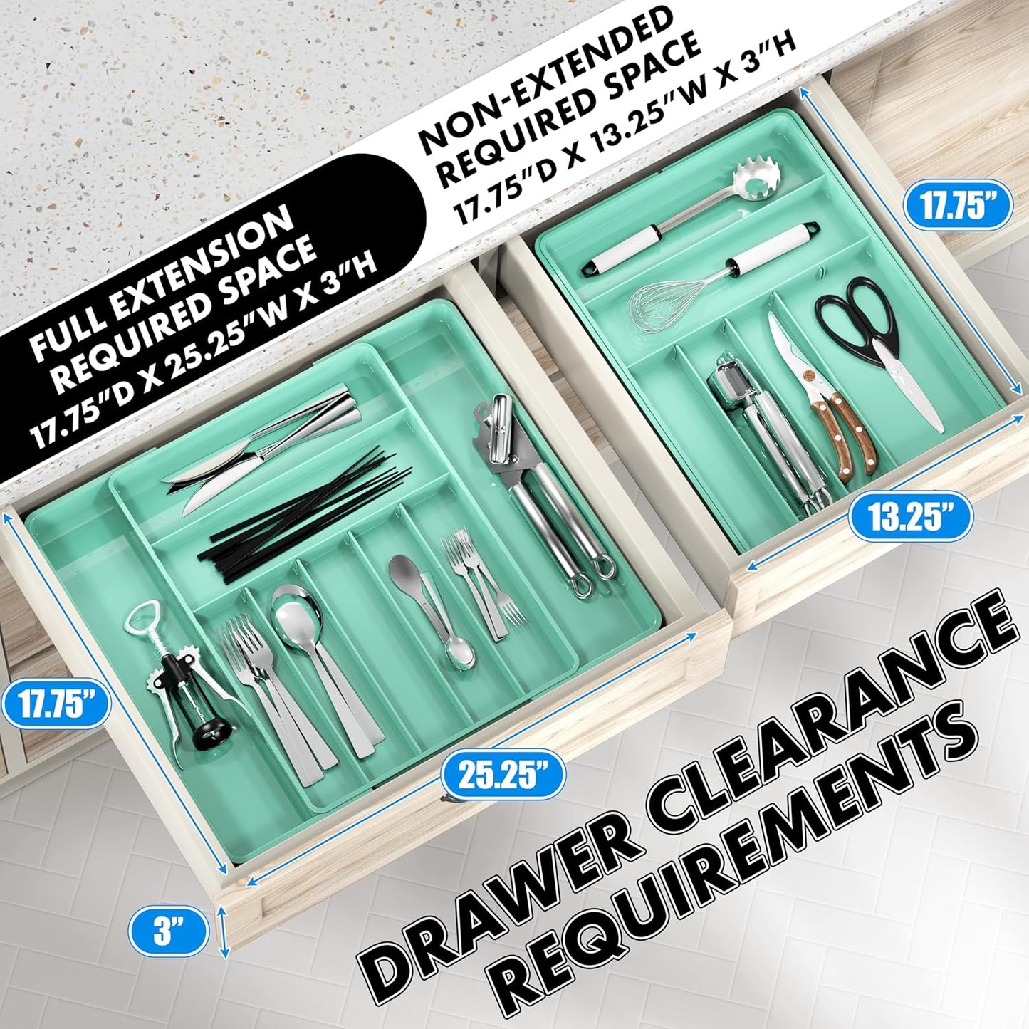 Simple Houseware Expandable Kitchen Drawer Flatware Organizer, Turquoise