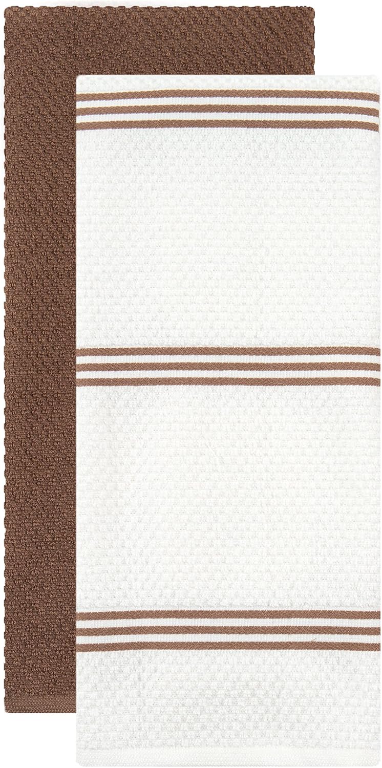 Sticky Toffee 9-Piece Kitchen Set – Brown 100% Cotton Terry Dish Towels, Dishcloths, Oven Mitts, and Pot Holders with Non-Slip Silicone Grip, Oeko-Tex Cotton
