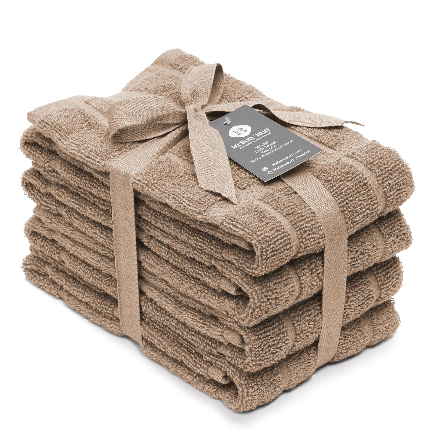 100% Cotton Terry Dish Towels, 4 Pack Plain, 16 x26 Inches, Super Soft and Absorbent Kitchen Towels, Perfect for Kitchen Cleaning and Dish Washing | Tan