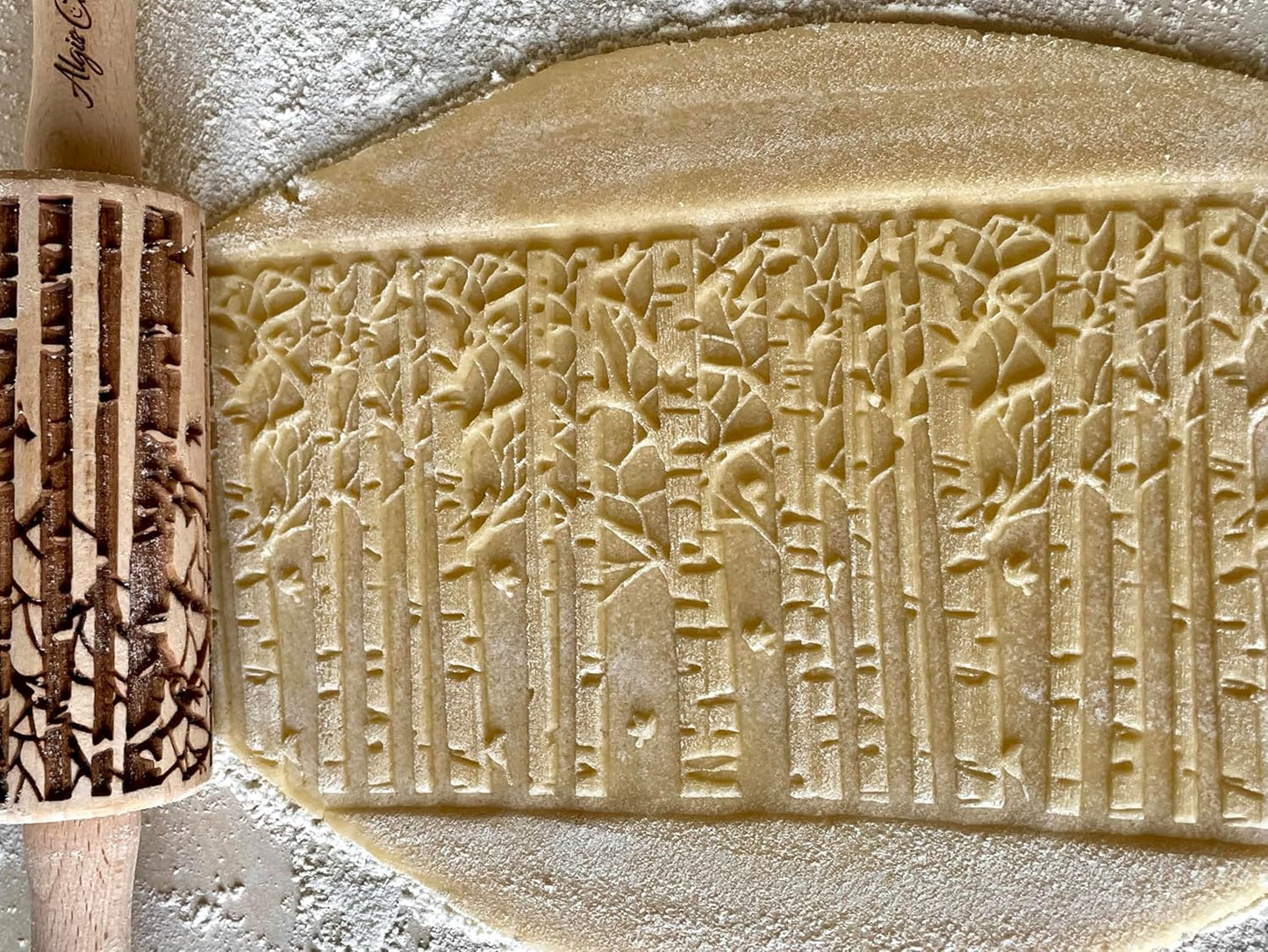 SEASONS 3 Mini Embossed Rolling Pin Set. Wooden Laser Cut Mini Rolling Pins for cookies or clay with spring flowers, tulips, daffodils, strawberries, raspberries, birch, trees by Algis Crafts