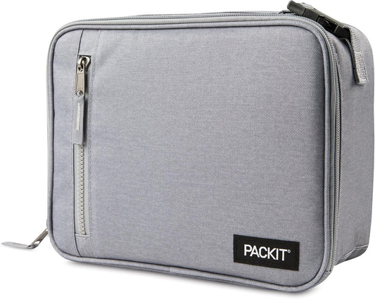PackIt Freezable Classic Lunch Box, Gray Fog, Built with EcoFreeze® Technology, Collapsible, Reusable, Zip Closure With Front Pocket and Buckle Handle, For Work Lunches and Fresh Lunch On the Go
