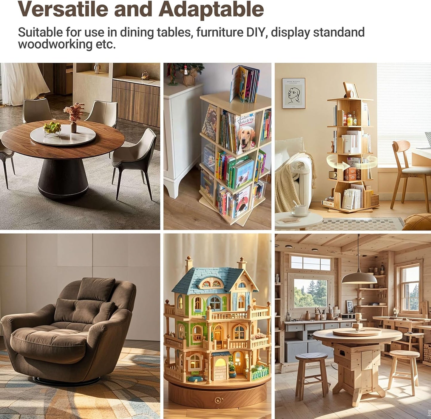 24 Inch Lazy Susan Aluminum Alloy Rotating Turntable Bearing, Non - Slip Mute Metal Bearing Swivel Plate Hardware for Dining and Workbench,880 Pounds Capacity