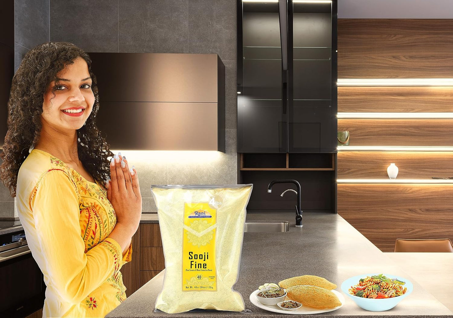 Rani Sooji Fine (Farina, Suji, Rava, Wheat) Flour 64oz (4lbs) 1.81kg Bulk ~ All Natural | Vegan | NON-GMO | Kosher | Indian Origin