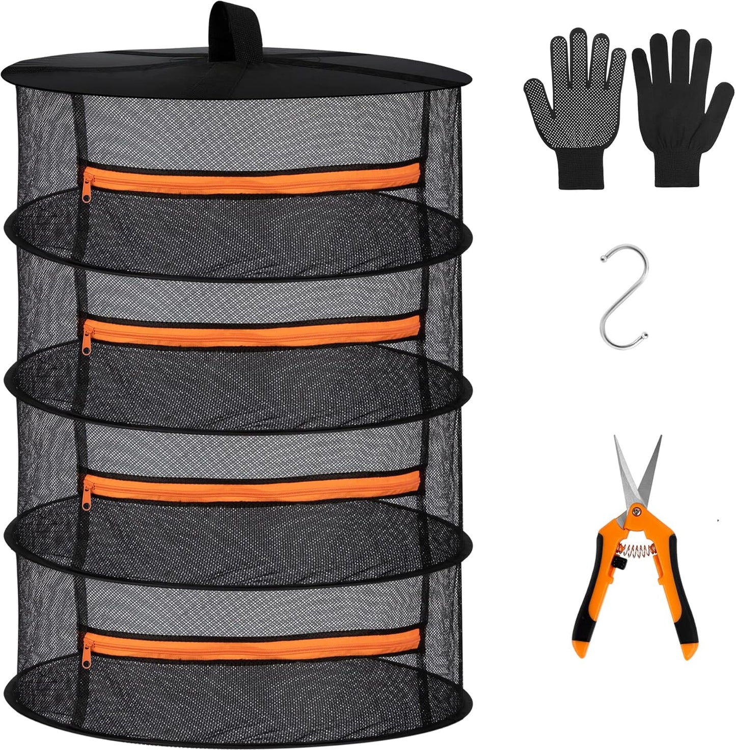 Desy & Feeci Herb Drying Rack-2ft Diameter 4 Layer Folding Mesh Hanging Basket Dryer Net with Zippers for Seeds Flowers Buds Plants Garden Outdoor Bumper Harvest(D24xH31 inch)