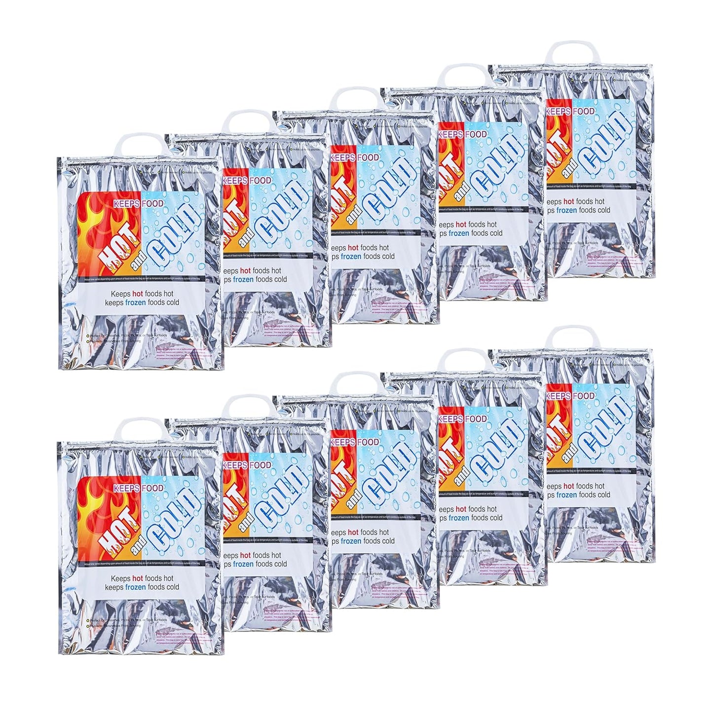 Superio Hot and Cold Insulated Bags for Food Delivery, Grocery Shopping Bags, Food Storage for Hot and Frozen Food for Travel, Disposable Cooler Bag, Reinforced Thermal Lunch Bag (10, 13.5"x17.5")