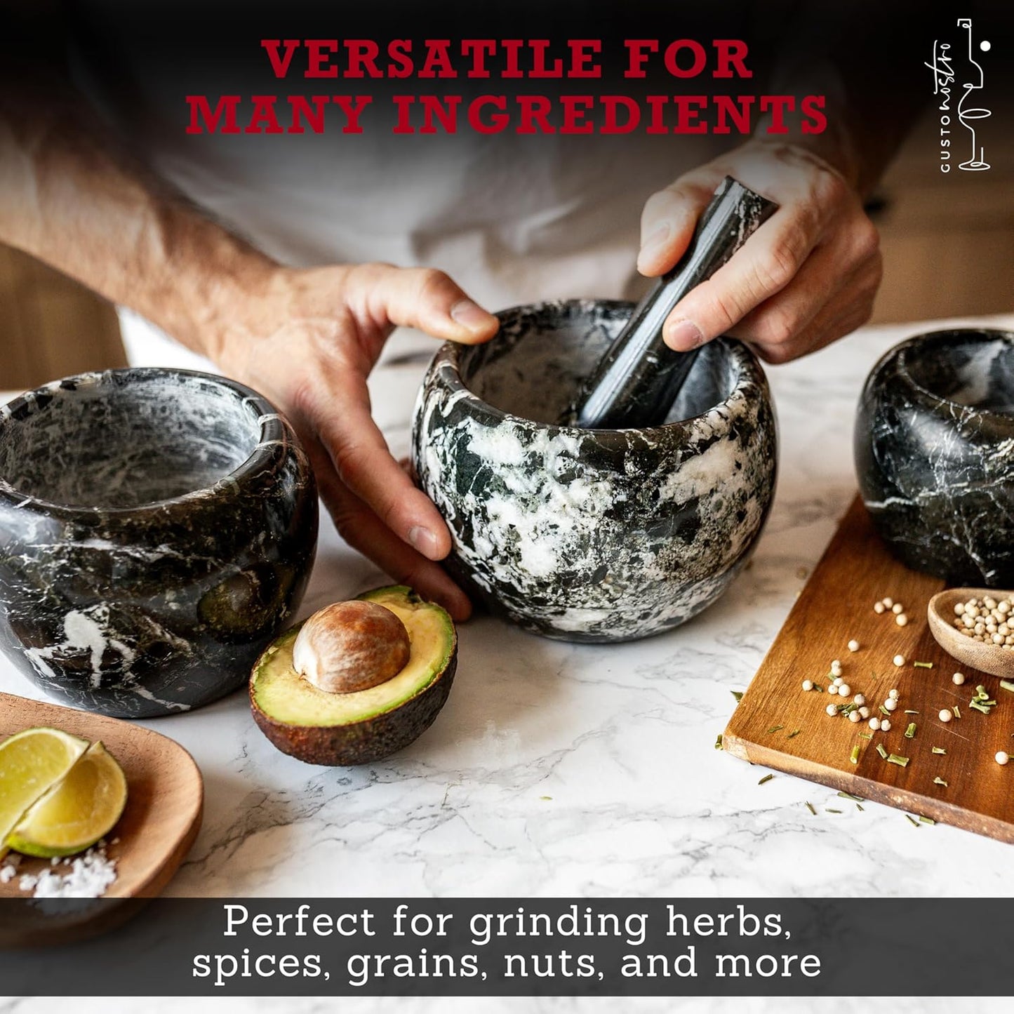 Gusto Nostro Natural Marble Mortar and Pestle Set | 6 Inch - 3.5 Cup Extra Large Mortar Pestle Set for Grinding Herbs, Nuts, Grains | Pesto Grinding and Guacamole Stone Bowl | Marble Spice Crusher