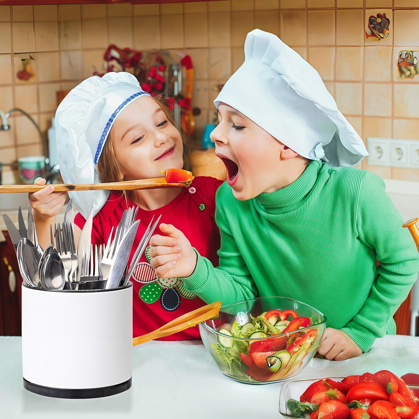 Utensil Holder,Kitchen Utensil Holder For Counter,Rotating Silverware Organizer Cooking Flatware Spoon Spatula Tool Cutlery Container Stainless Steel Caddy