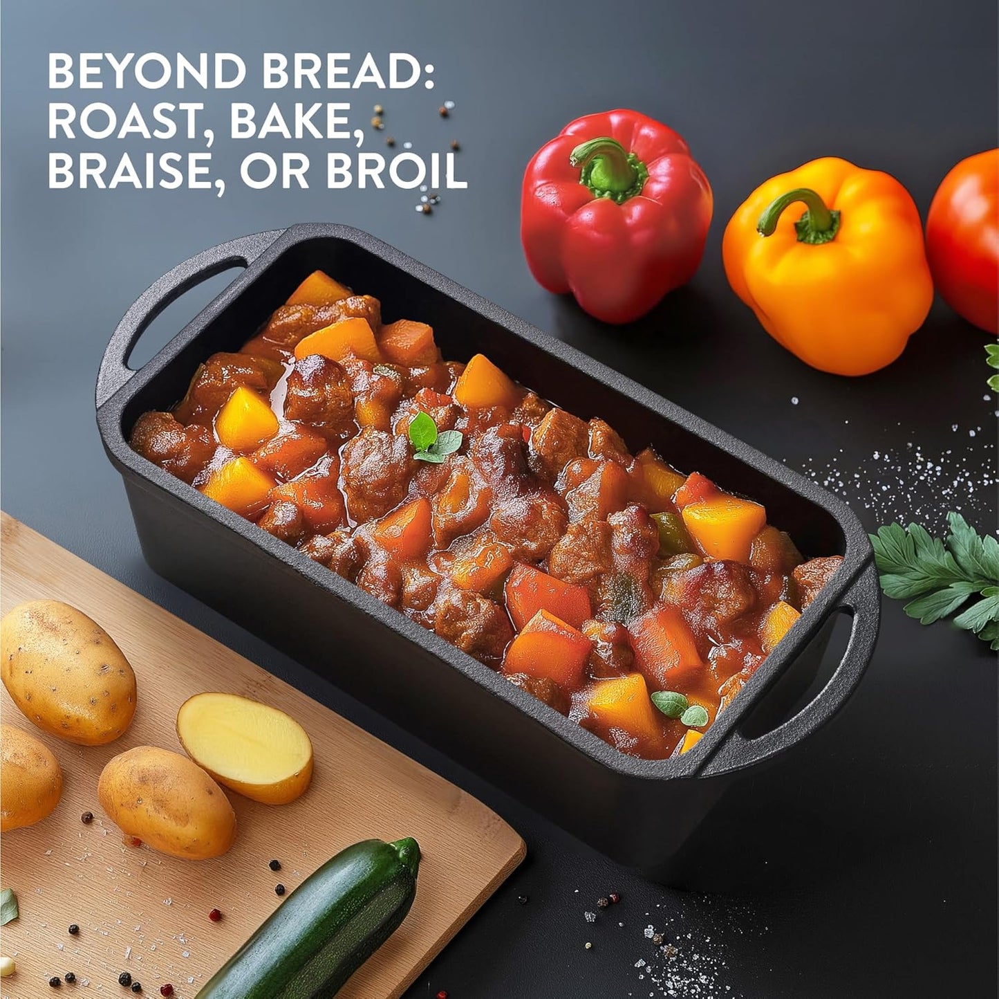 Navaris Cast Iron Bread Loaf Tin, 26cm, Black - Even Heat Distribution & Retention - Enameled Non-Stick Baking Pan - Cake and Bread Tins for Roasting, Oven Cooking & Grilling